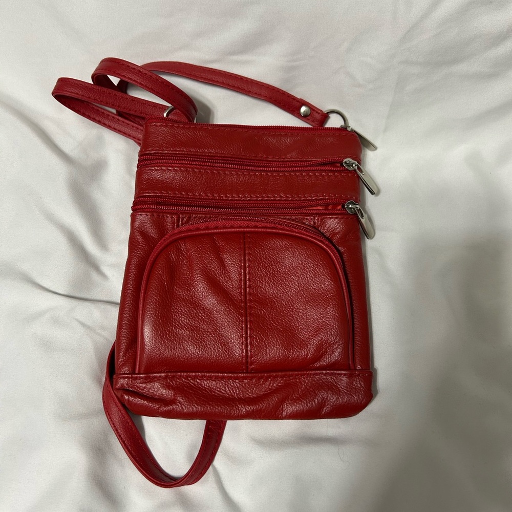 Red Leather Crossbody Bag; NWOT